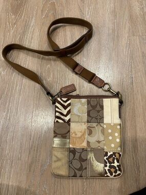 Coach Patchwork Crossbody Bag in Brown and Tan